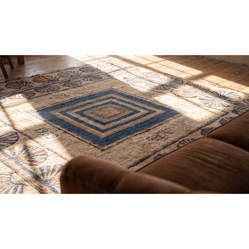 Antique Wool & Cotton Blue Hooked - Loop Pile Rug