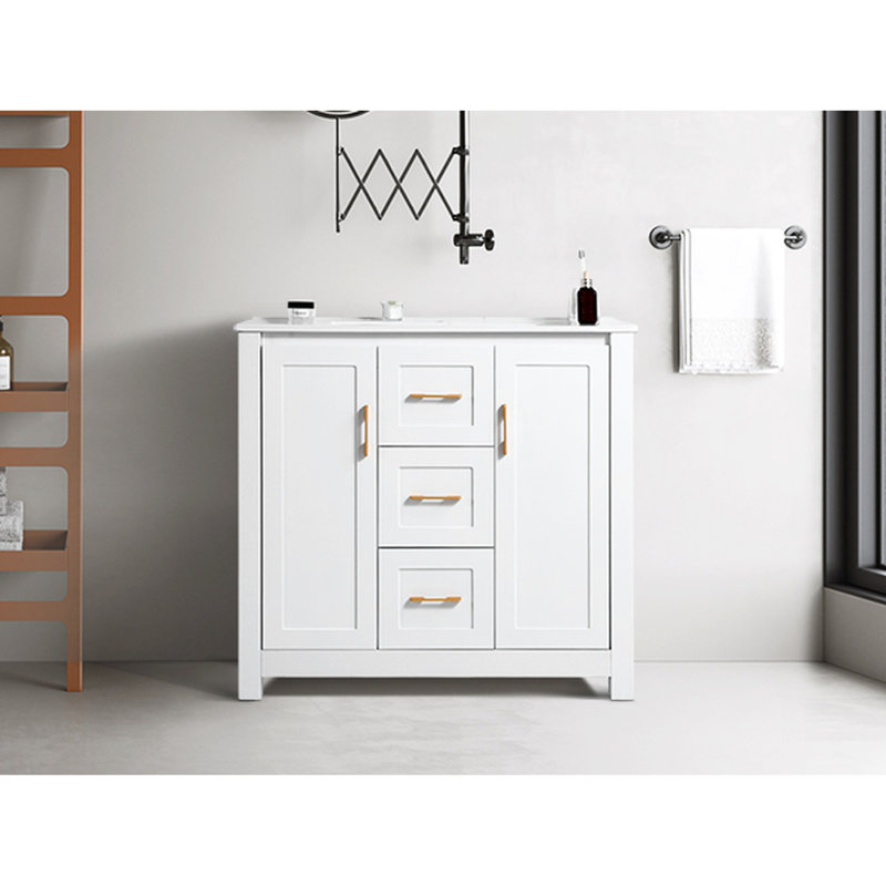 Armoire de salle de bain 36 po avec lavabo simple et design - 2 tiroirs, tiroir de porte de meuble-lavabo