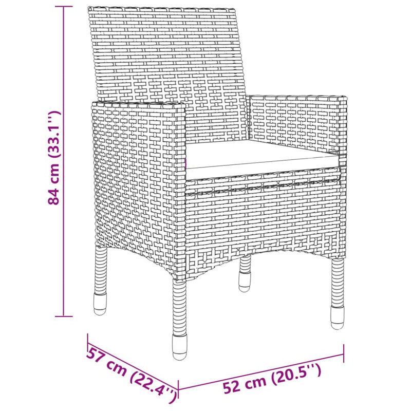  Ensemble de salle à manger de jardin en poly rotin gris moyen durable, Dark Gray Cushion/Gray Frame