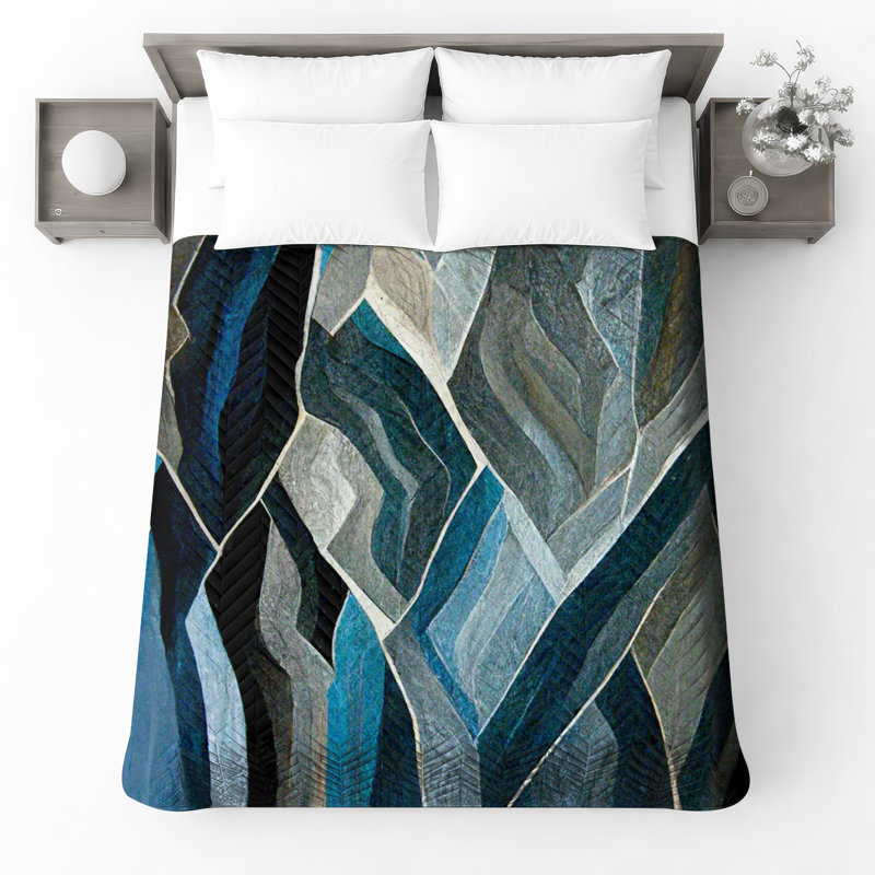 Abstract Blue Gray Quilted Bedspread All Sizes, King