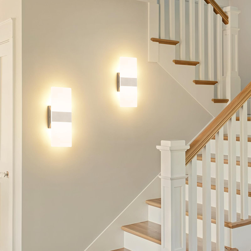 Dimmable Modern Wall Sconce with Rectangular Acrylic Lampshade, 3000K Hardwired, Nickel
