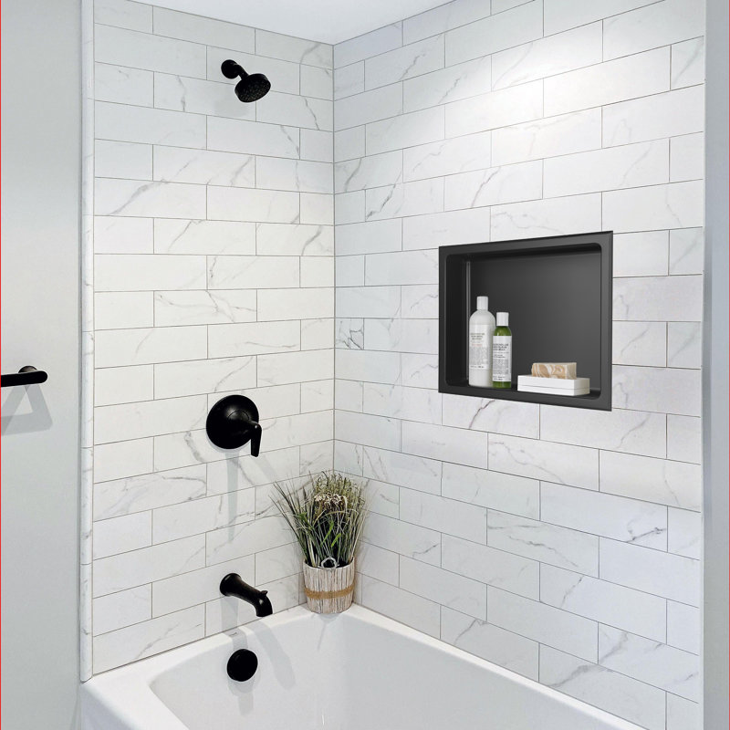 14-Inch Black Stainless Steel Shower Niche