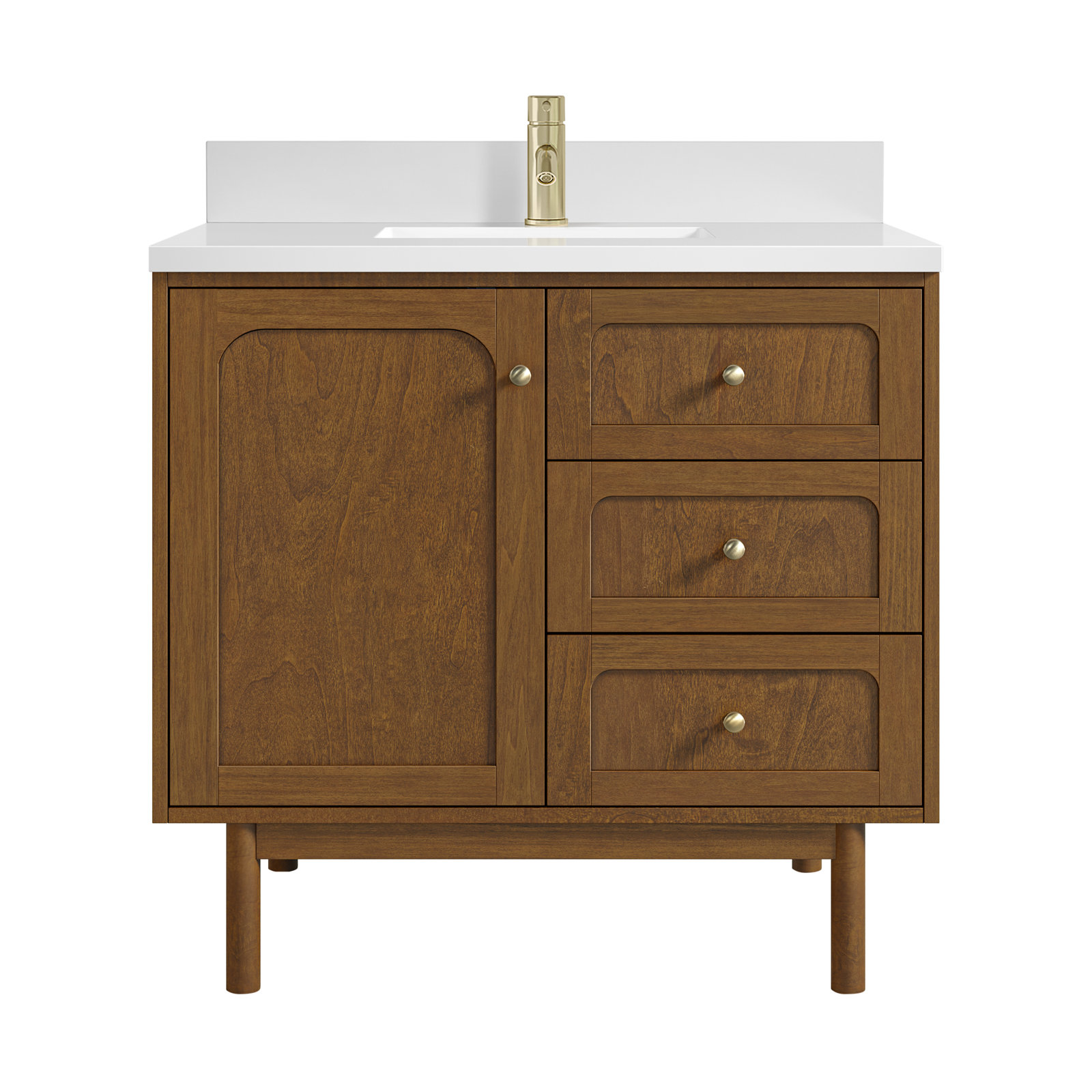 Laurent 36'' W Single Vanity, White Zeus, Single-Hole, Honey Brown