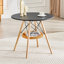 Table de salle à manger circulaire de 31,5 pouces de diamètre, plateau en panneau de fibres à densité moyenne noir, pieds en bois massif, avec structure de panier de rangement suspendue. Une table basse décontractée pouvant accueillir de 2 à 4 personnes.-1549637197