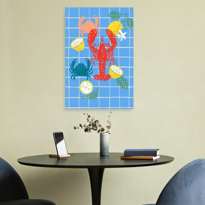 Summer Lobster And Crabs Rustic Vibrant Crab Lobster Coastal Fruit Wall Art Print 1 Piece Wrapped Canvas Wall Art