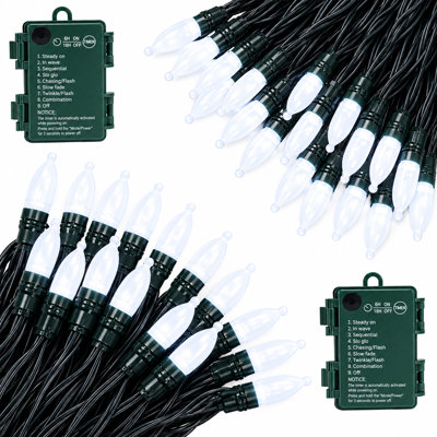 Lot de 2 guirlandes lumineuses de Noël à piles de 5,5 m (18 pi) pour la décoration intérieure, 50 ampoules DEL blanches pures, minuterie et fonction mémoire, étanches, 8 modes d'éclairage scintillant pour guirlande, porche, fête, mariage.