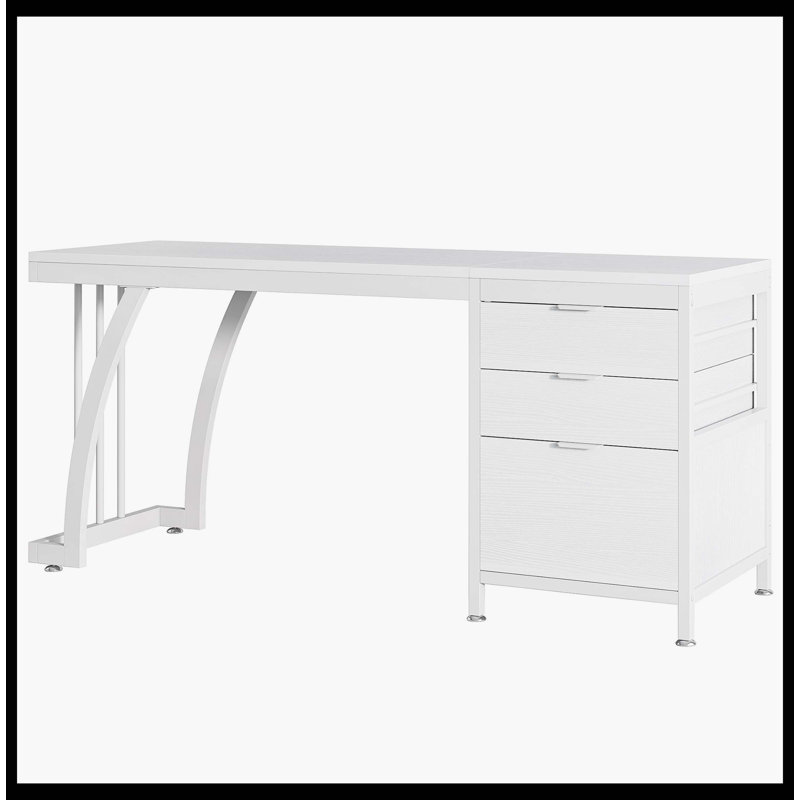 Bureau d'ordinateur industriel, bureau d'étude 59 po avec armoire à tiroirs réversible, Blanc / blanc