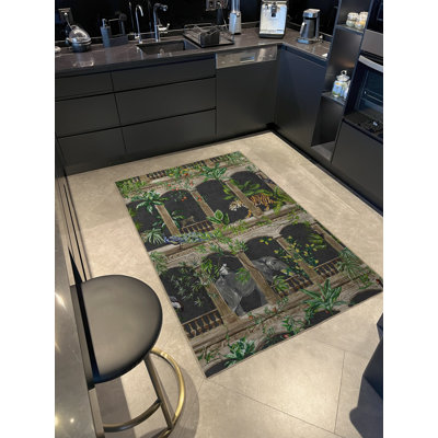 Multi-Colored Zoo Concept Tiger, Elephant, and Vine Patterned Modern Decorative Rug