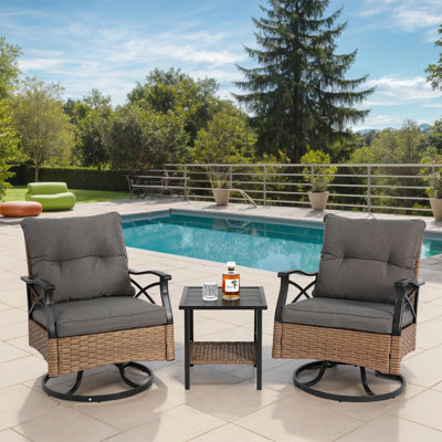 Ensemble de conversation pour patio extérieur (1 table et 2 chaises berçantes et pivotantes)