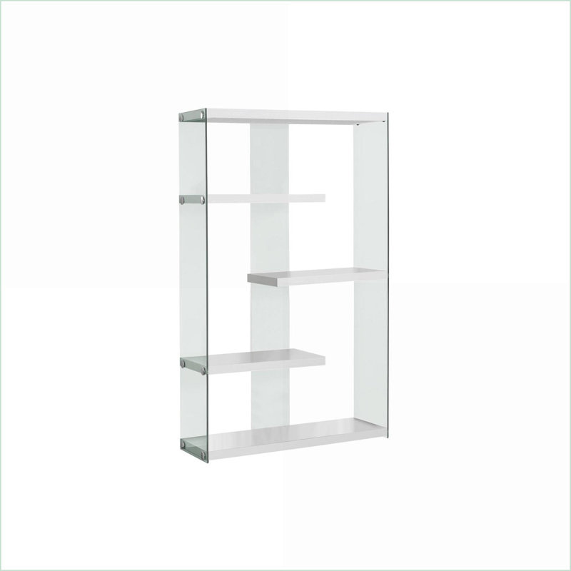 Bibliothèque à 5 niveaux, étagère contemporaine à 5 niveaux, verre trempé brillant blanc neige, chambre de bureau | Blanc neige | Panneau de fibres à densité moyenne