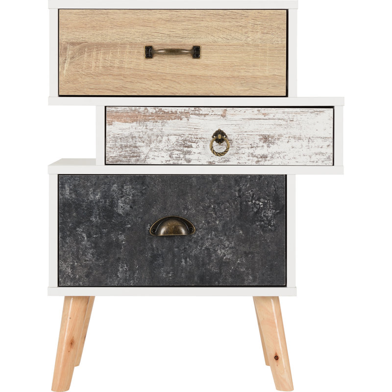 Arinna 3 Drawer Bedside Table, Oak/Cream