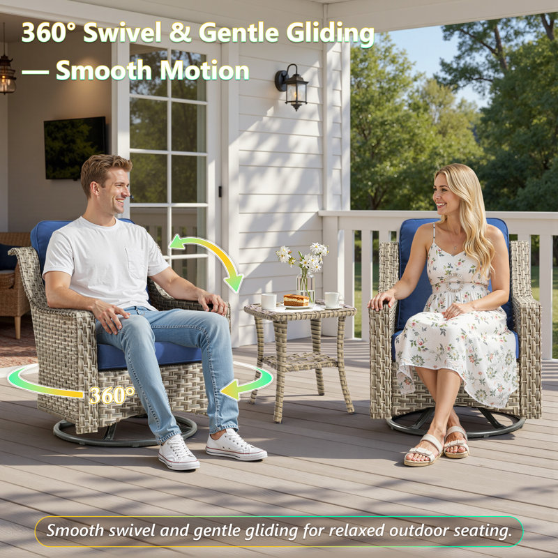 Sorella 7-Piece Modular Outdoor Rattan Seating Set With Cushions, Swivel & Rocking Chairs, Outdoor Table With Integrated Lighting For Patio Or Backyard