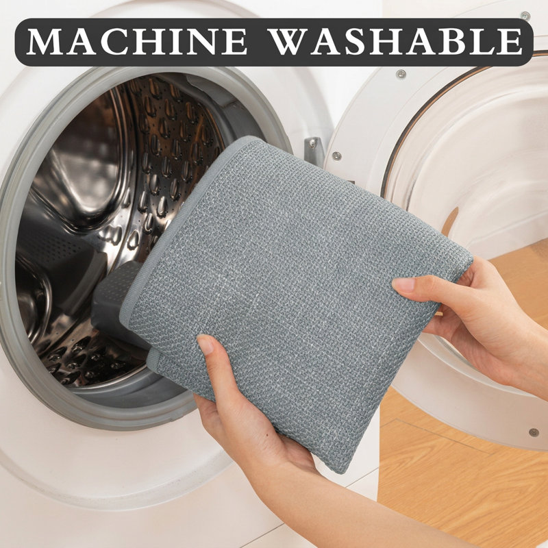 3 Piece Textured Linen-Look Bath Rug Set with Non-Slip Backing, Light Gray