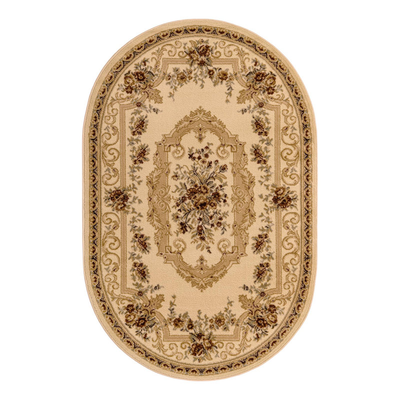 Debora Oriental Cream Area Rug, Cream, Oval 4'1" x 6'1"