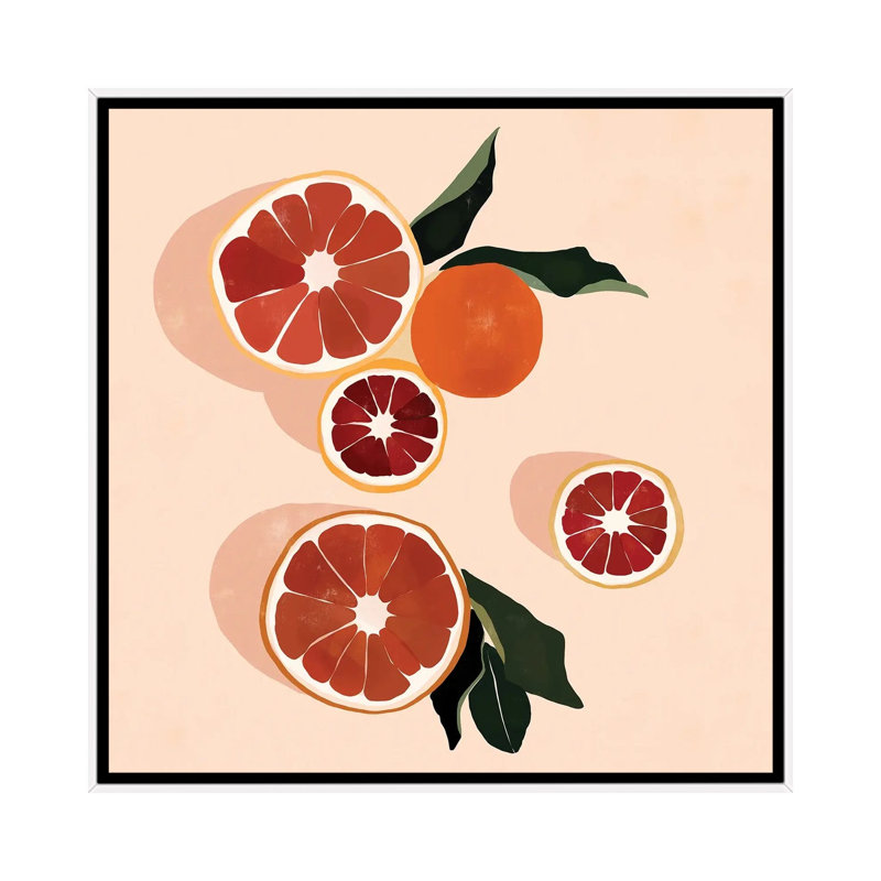 Pamplemousse par Brie Nicole-impression d’art graphique, H 26 po x l 26 po x P 1,5 po, Toile blanche encadrée, Pas de tapis