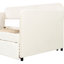 Lit de jour rembourré beige avec lit gigogne et lattes de bois, confortable, construction, gigogne simple, lit gigogne, beige, structure en contreplaqué,