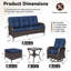 Ensemble de conversation avec canapé en rotin pour 5 personnes avec table d'appoint, 2 chaises pivotantes, 2 repose-pieds et coussins bleus-923043865