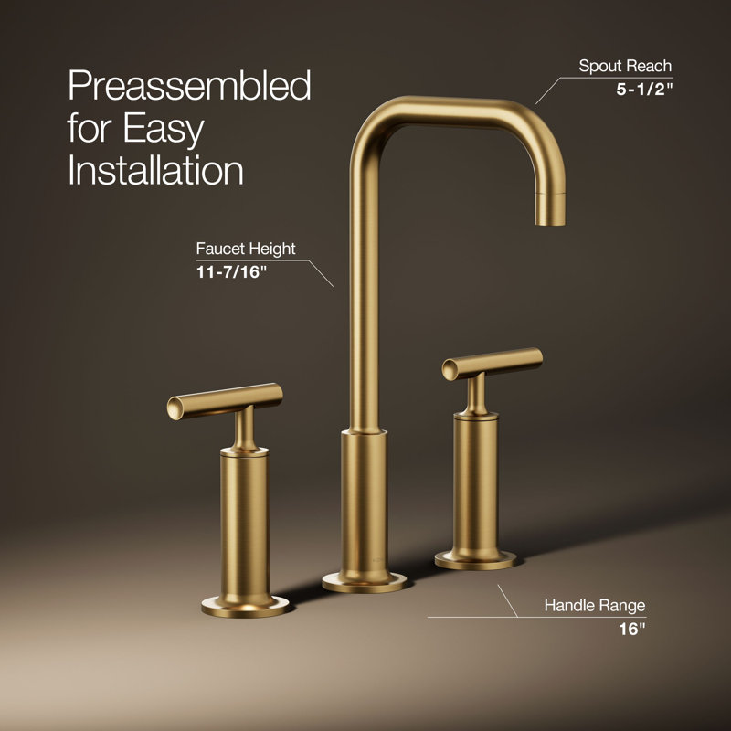 Purist Widespread Bathroom Faucet, Brushed Brass