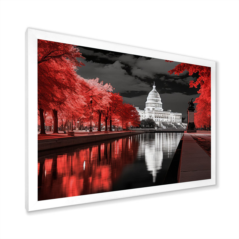 Monochromes de Washington DC, art mural grand Washington, H 34 po x l 44 po x P 1,5 po, Cadre blanc