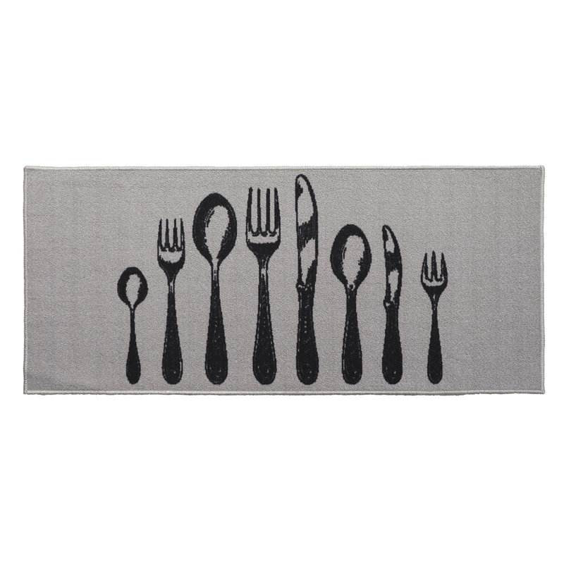 Tapis de cuisine en laine avec imprimé coutellerie chic, Tapis de couloir 1 pi 8 po x 4 pi, Noir