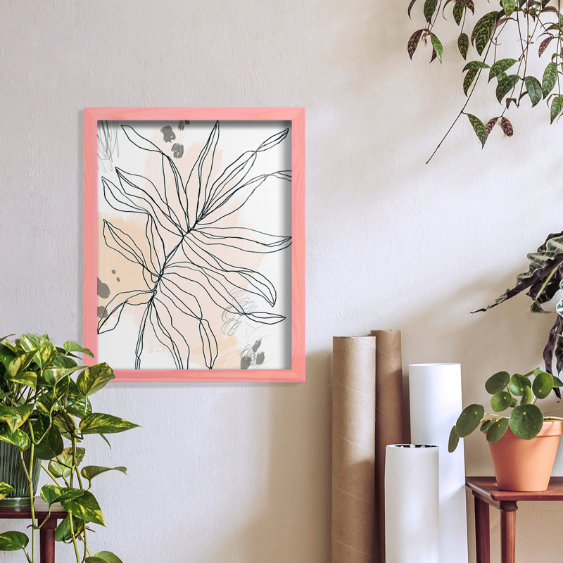 Palm, croquis I encadré sur papier, H 15 po x l 12 po x P 1 po, Rose