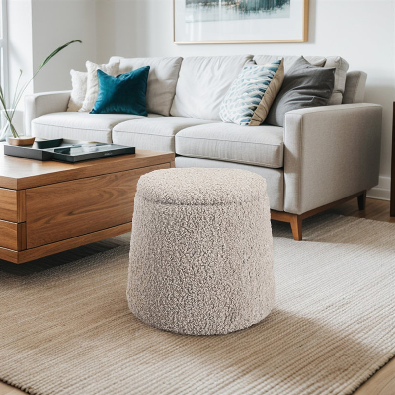 Repose-pieds rond avec rangement (avec repose-pieds seulement), Beige