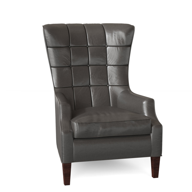 Gallin Leather Tufted Wingback Chair, Outsider Raven Genuine Leather, Mahogany