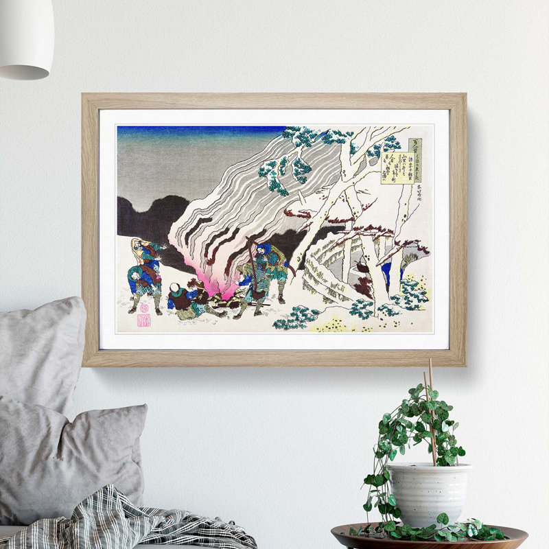 Minamoto No Muneyuki Ason by Katsushika Hokusai - Picture Frame Painting Print, 48cm H x 65cm W x 2cm D, Oak Framed