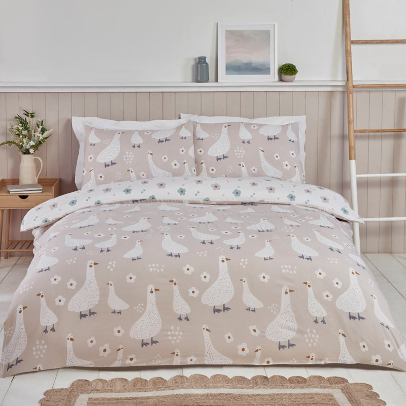 Jemima Polyester Floral Duvet Cover Set, Double Duvet Cover Set + 2 Standard Pillowcases, Beige