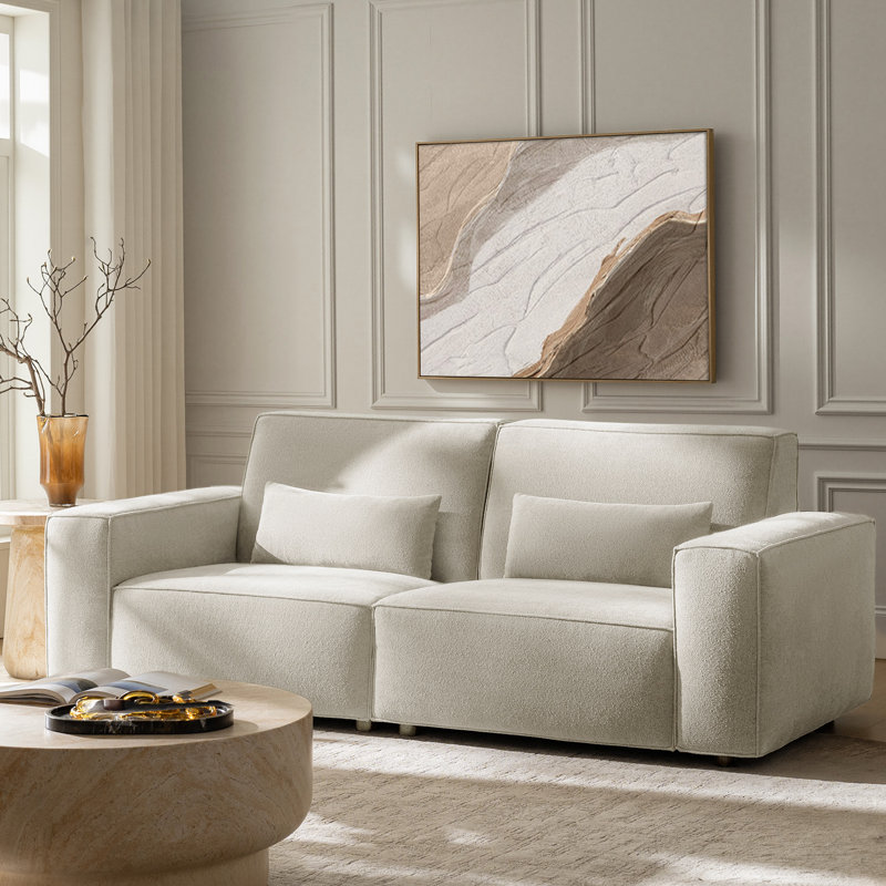 Broome Modern 92"W Height-Adjustable Backrest Upholstered Sofa with Pillows, Beige