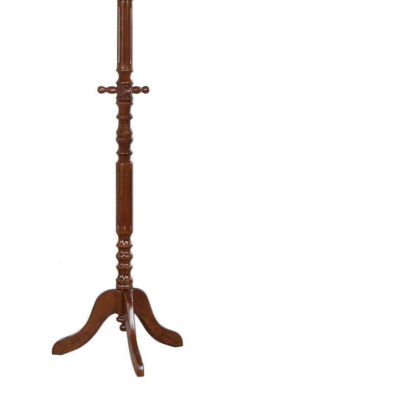 Portemanteau traditionnel en bois d'hévéa sur pied, avec 11 crochets, plateau pivotant à 360° et base trépied, idéal pour l'entrée, le couloir ou la chambre.