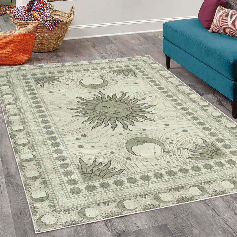 Luxama Sun and Moon High Density Long Fiber Poly Threads Decorative Area Rug Carpet, Rectangle 5'1" x 7'5"