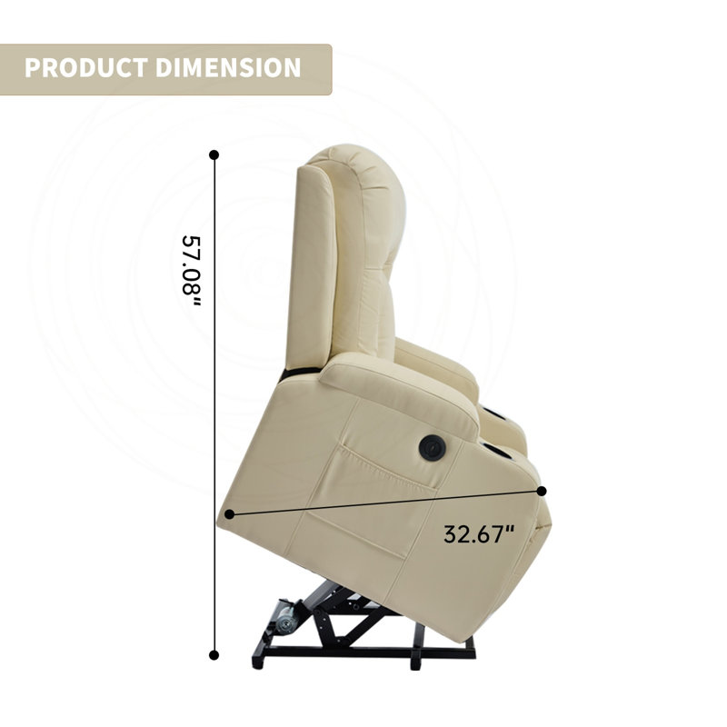 Fauteuil inclinable électrique avec massage, chaleur, port USB et porte-gobelets, Beige Faux Leather