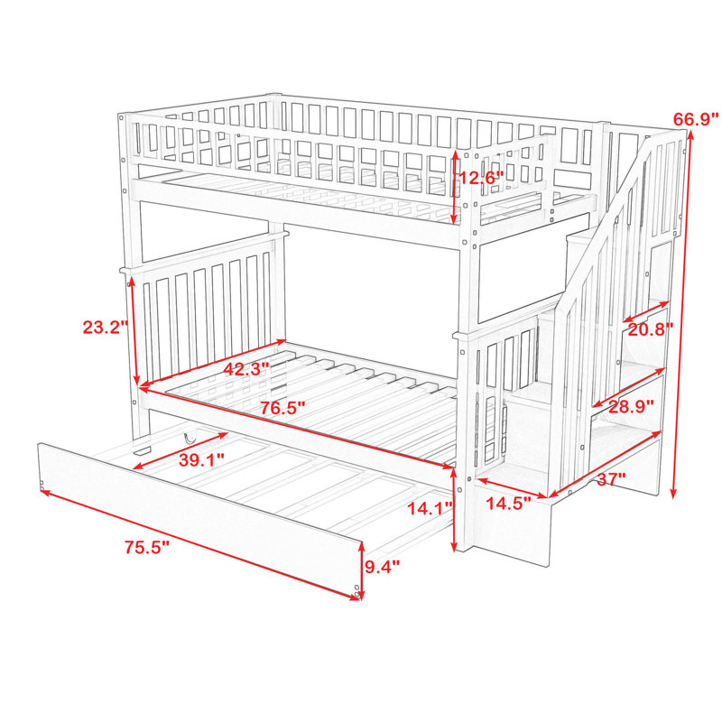Wyncliff Twin over Twin Standard Bunk Bed with Trundle by Harriet Bee, White