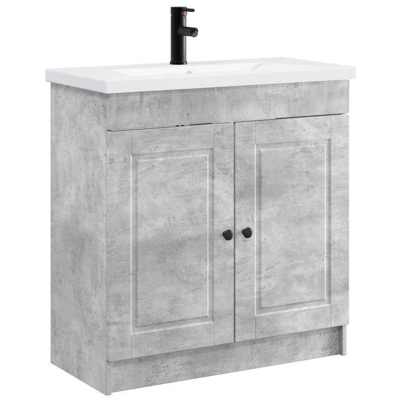 Vanity & Mirror Set, Concrete Grey