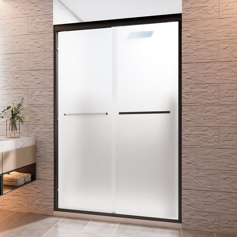 44-48" W X 72" H Double Sliding Door Aluminum Frame Shower Door Matte Black