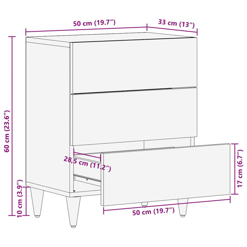 50cm W Solid Wood Bedside Table