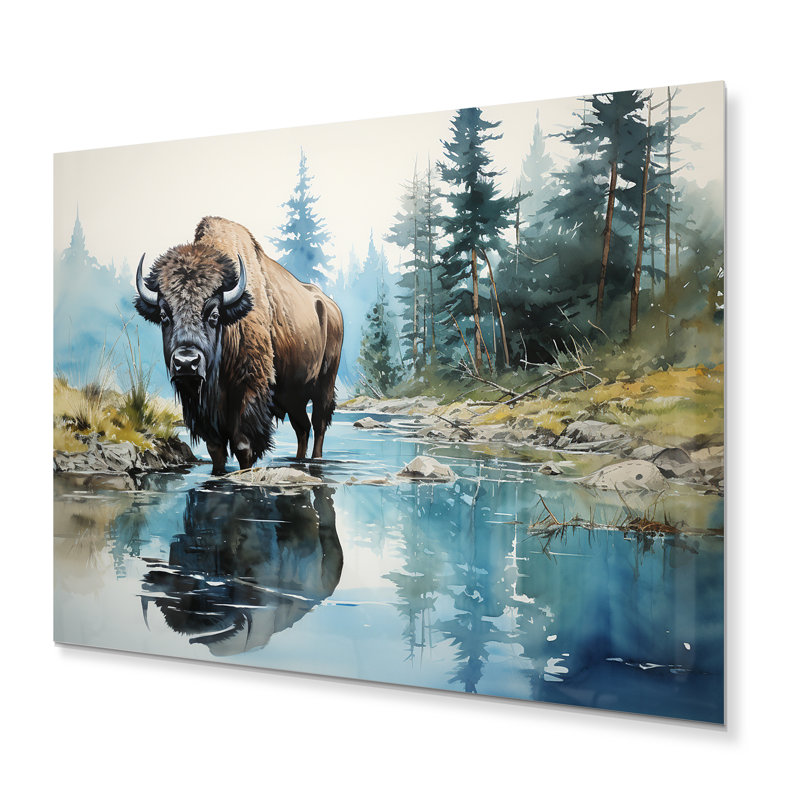Bison Bison Reflections II - animaux, reproduction d'art mural en métal, H 30 po x l 40 po x P 1 po