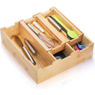 Bamboo Kitchen Drawer Storage Rack, Stackable Double-Layer Tableware Drawer Storage Tray, Silverware Tableware Storage Rack, Suitable For Kitchen Cabinets, Food Storage Rooms, Drawers, 5 Partition Layers