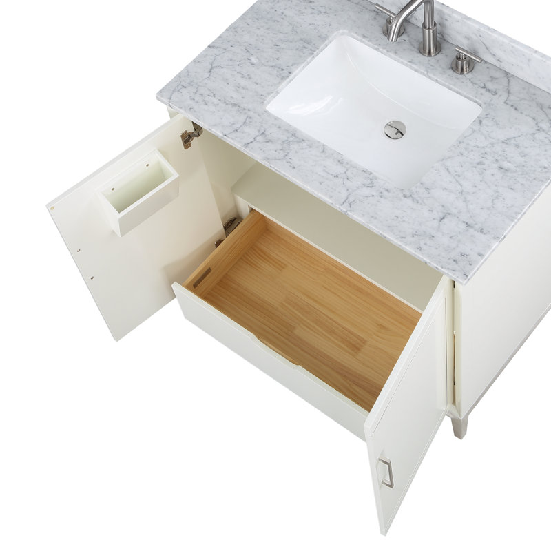 Gracie 36'' W Single Vanity, Brushed Nickel, Satin White (Cream White), Carrara Marble