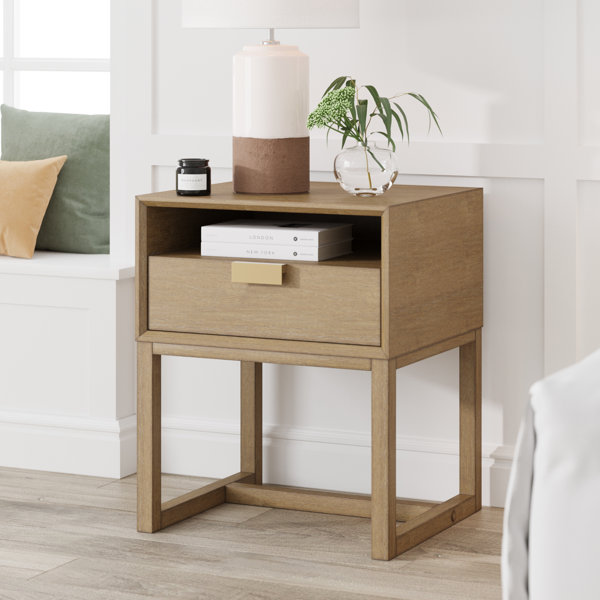 Brackett Plug-In Wood End Table with Storage Shelf 2 Drawers Nightstand Side Table Cabinet Bedside Furniture Wade Logan Color: White