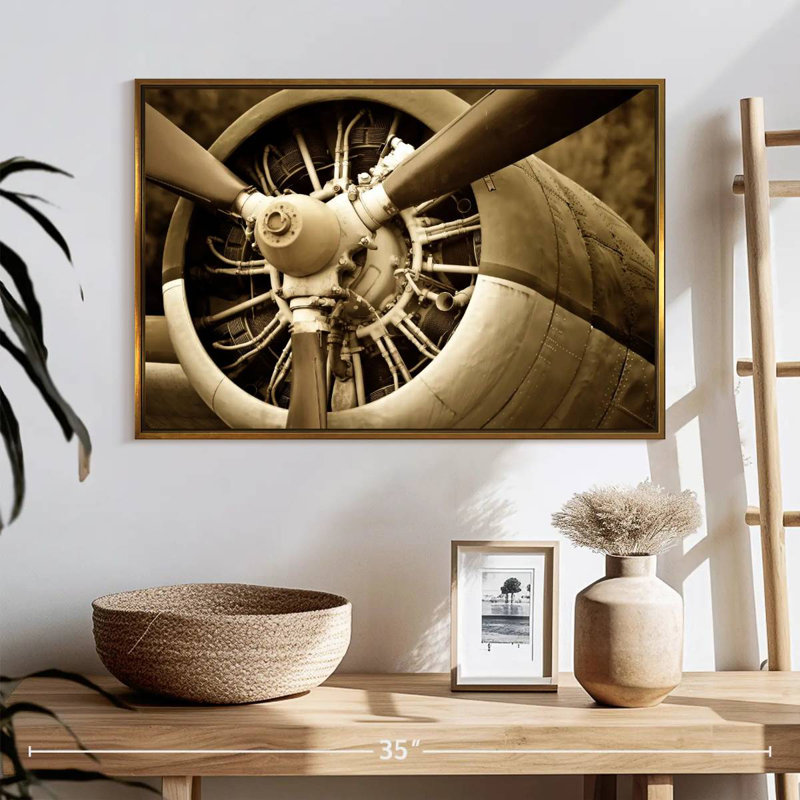 Sépia vieille hélice, 25 po x 17 po, Cadre flottant doré