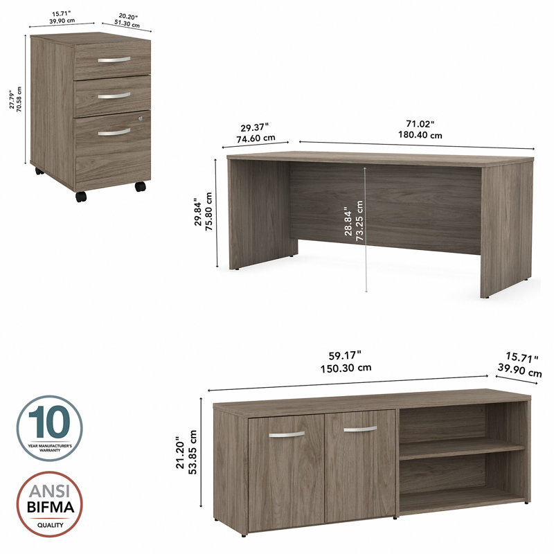 StudioC 3 Piece Computer Desk Office Set, Modern Hickory