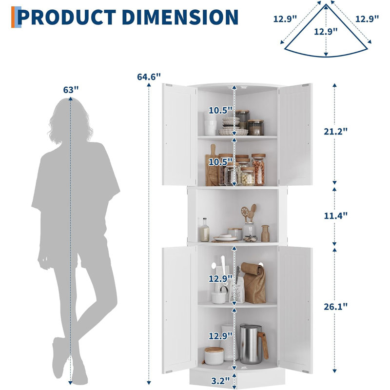 65 in Farmhouse Corner Cabinet with LED Lights, Freestanding Storage Cabinet with Barn Doors, 5-Tier Shelves, Versatile Display Organizer for Living Room Bar Kitchen Bathroom