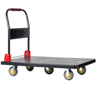 Chariot à plate-forme 25,5 po x 43,5 po, chariot pliable avec roues silencieuses TPR de 5 po à 360 degrés, chariot à poussoir robuste de 1500 lb, 5 poutres porteuses en acier pour un usage dans un garage d'entrepôt