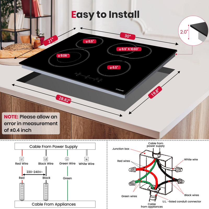 30 in. Built-in Radiant Electric Cooktop Ceramic Glass in Black with 4 Elements