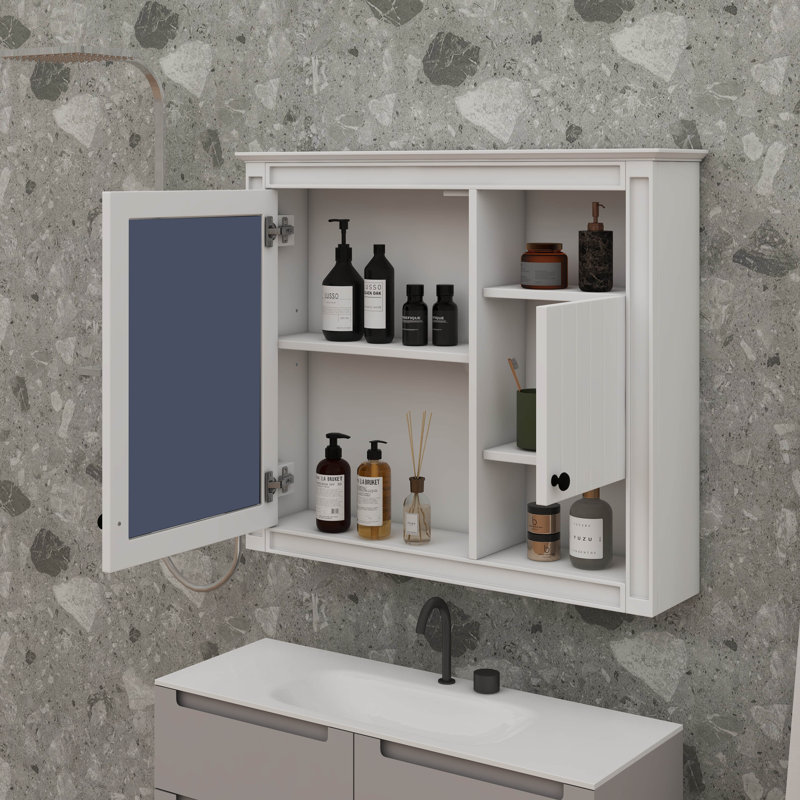 Armoire murale de salle de bain 32 "avec miroir, armoire à pharmacie murale avec 3 tablettes, armoire de rangement à porte miroir