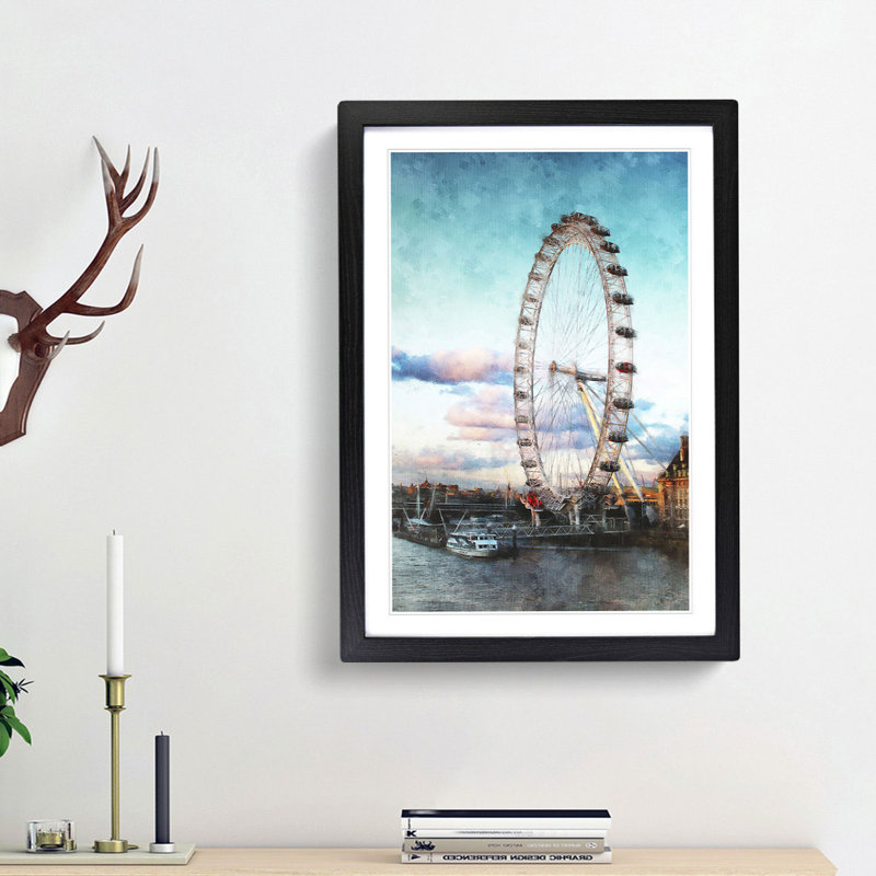 The London Eye - Picture Frame Painting Print, 33cm H x 24cm W x 2cm D, Black Framed