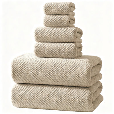Bath Towel Set, Ultra-Fiber Coral Fleece with 2 Washcloths, 2 Hand Towels, 2 Bath Towels,6 Piece (Camel)