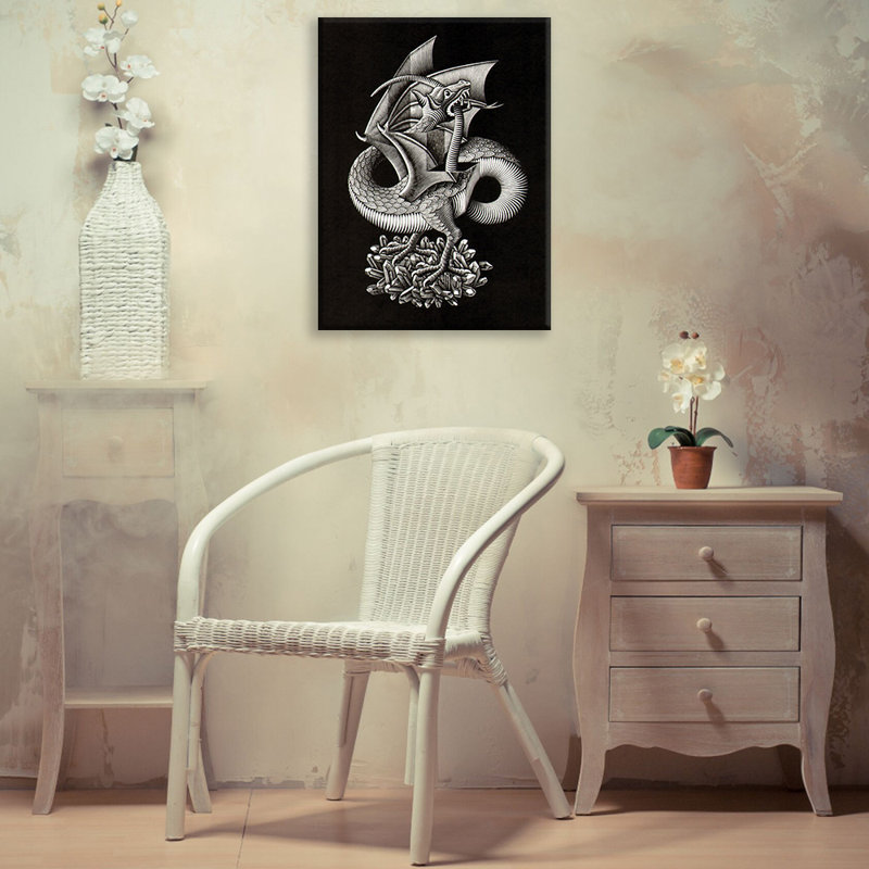 Dragon par M.C.Escher, toile tendue avec châssis, H 24 po x l 17 po